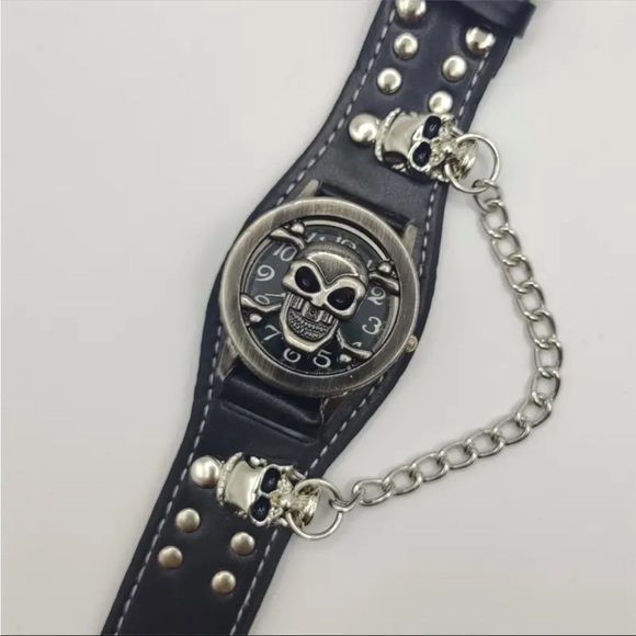 🆕 Y2K Anime Skull Skeleton Round Pointer Quartz Watch - PU Leather Bracelet 💀 - Picture 3 of 10